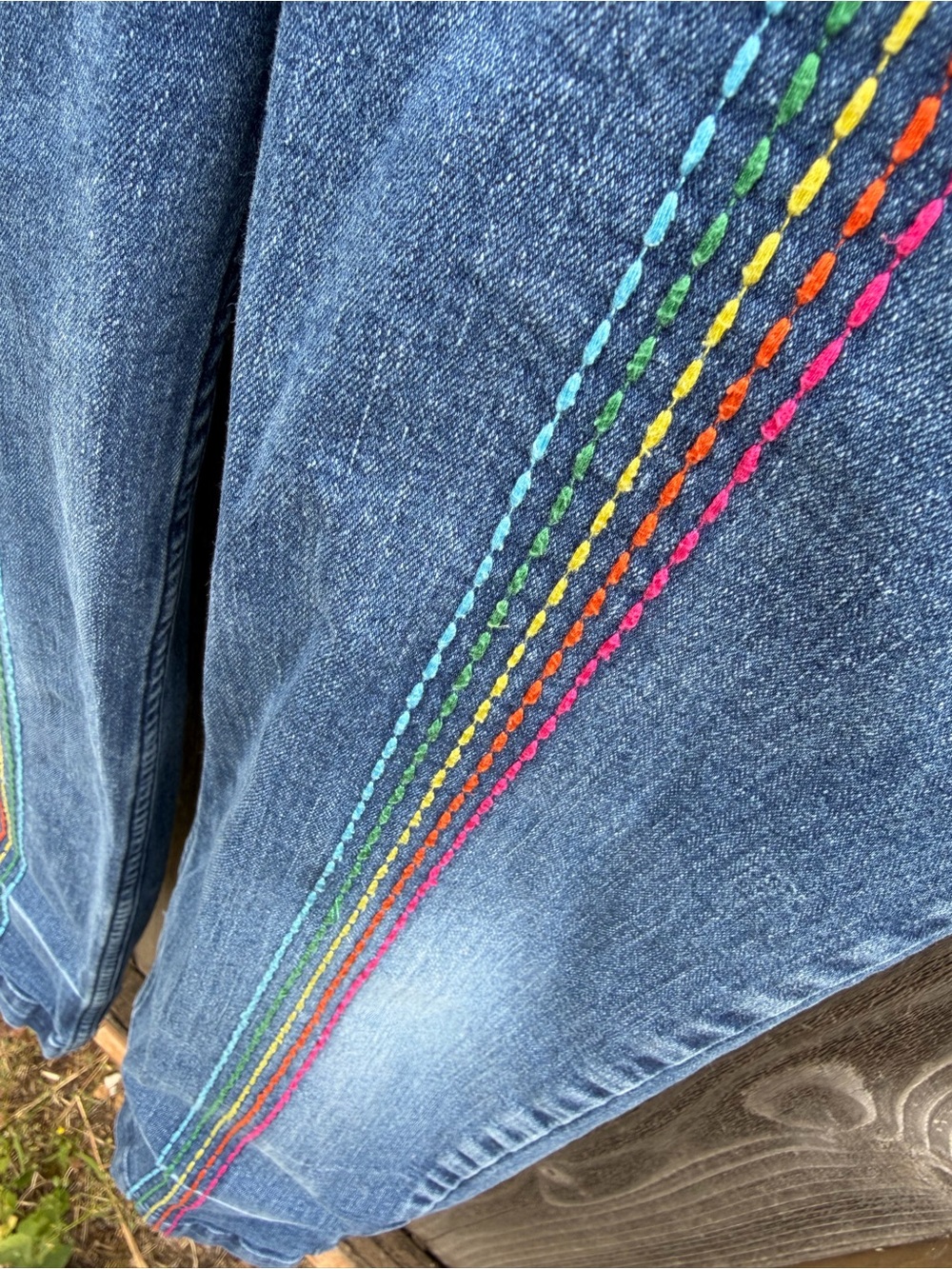 Hanna Andersson TALL DISCOUNT Blue Denim Overall Rainbow 8 9 10 Girl Teen Petite - Picture 4 of 9